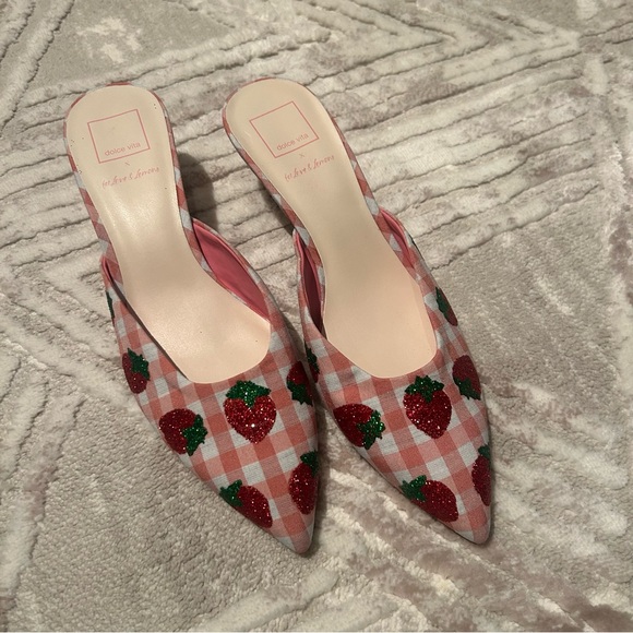 DOLCE VIDA X FOR LOVE AND LEMONS Strawberry Gingham Kitten Heels “LILOU”sz9 RARE - Picture 6 of 13
